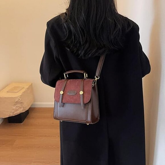 Brown PU Leather Small Square Backpack - Picture 3 of 5